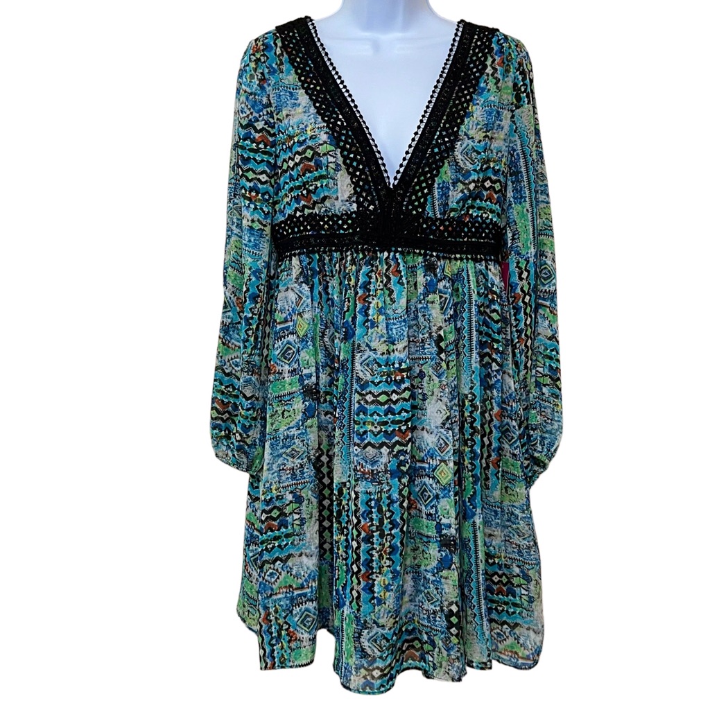 Betsey Johnson Boho Babydoll Chiffon Dress 6 Nwt Crochet Whimsical Feminine
